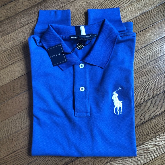 NWT Ralph Lauren Golf blue long sleeve polo shirt womens small fitted - Picture 1 of 8